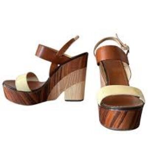 Jimmy Choo Brown and Cream Wedge Sandals